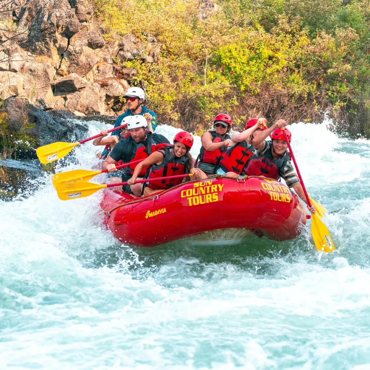 Guide showing group of rafters near Bend Oregon the next set of white water rapids
